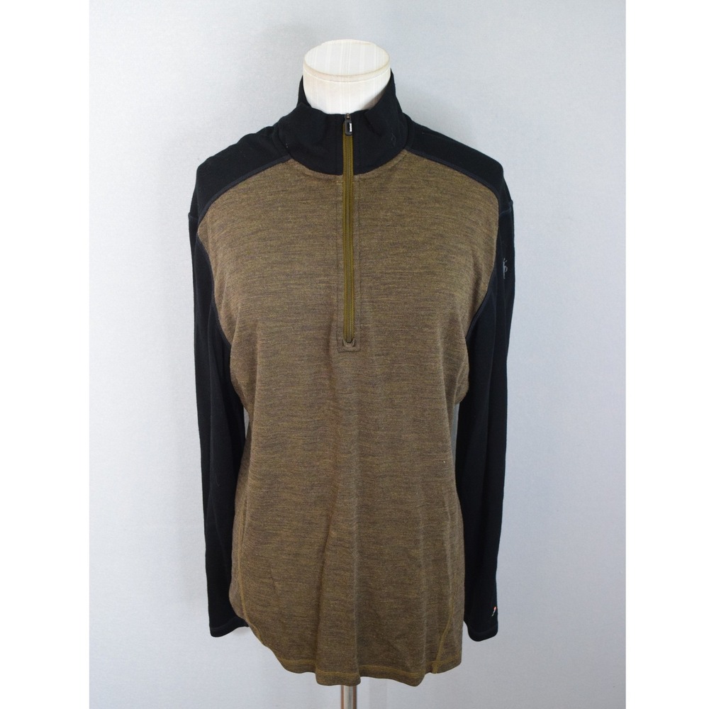 Smartwool Merino 250 1/4 Zip Top Medium Olive Green Black Mens Base Layer Shirt